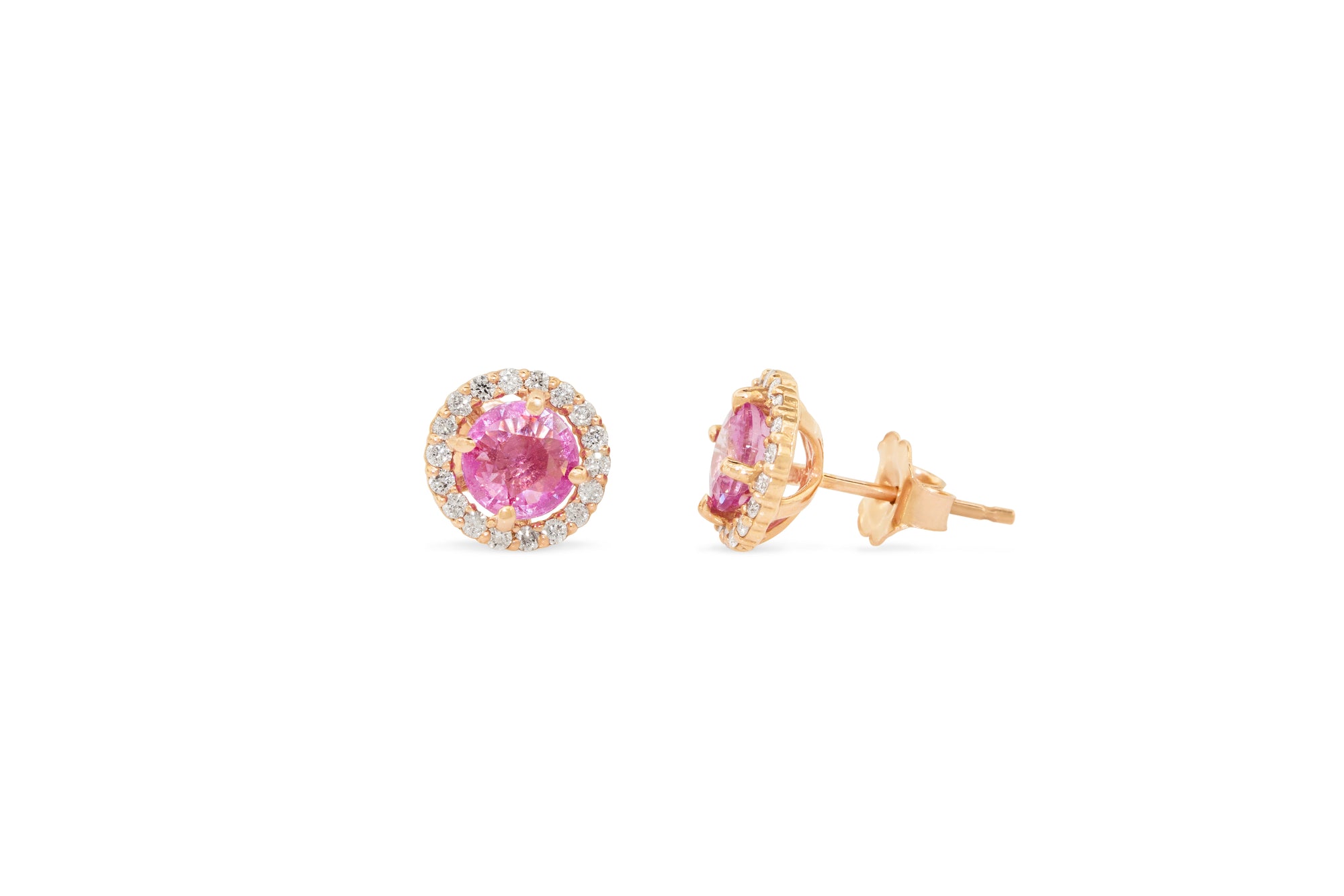 1.90 CT Pink Sapphire Earring 0.31 CT TW Diamonds 14K Rose Gold PSER003 - NorthandSouthJewelry