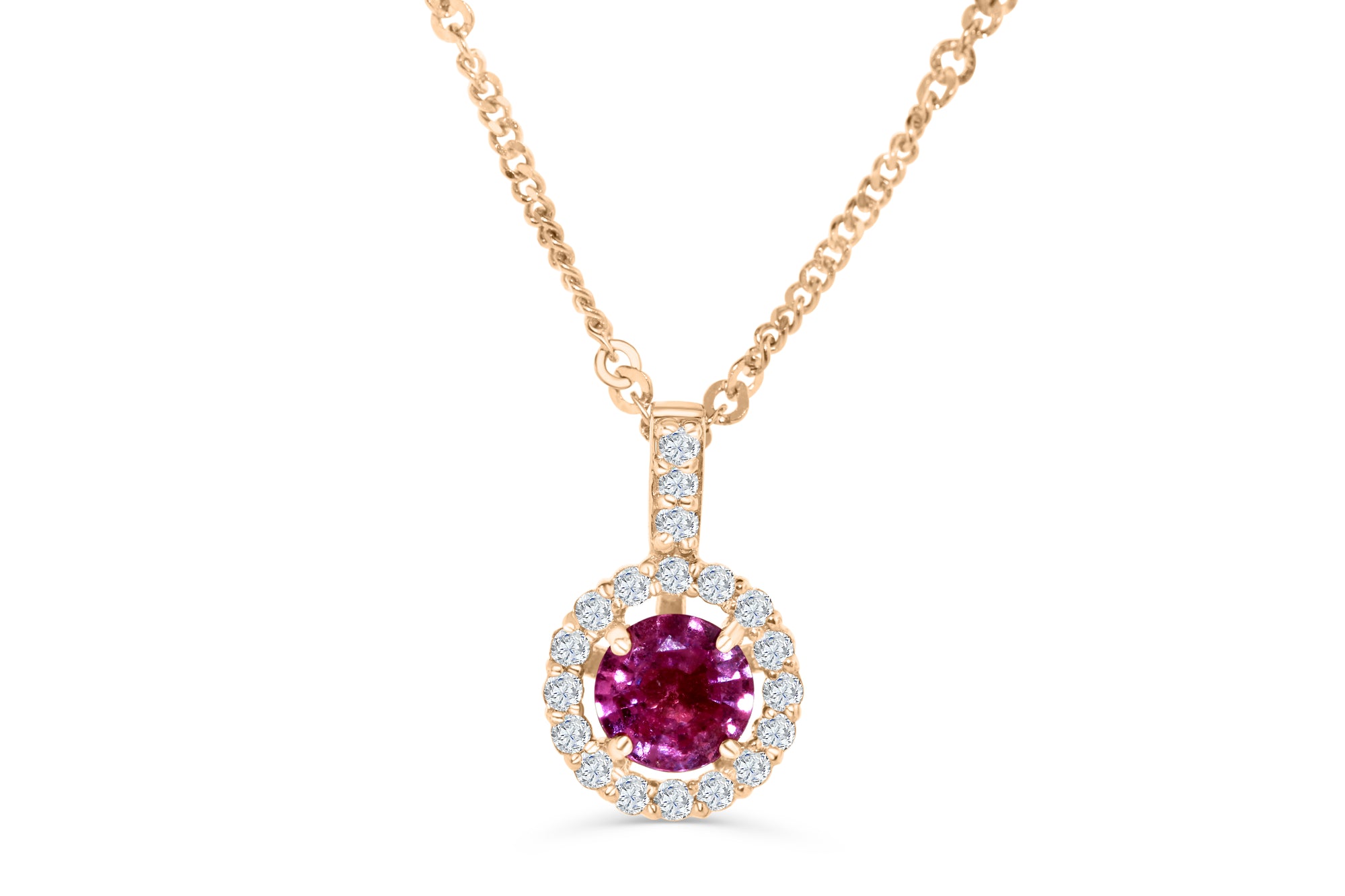 0.78 CT Round Cut Pink Sapphire Diamond Pendant 0.21 CT TW 14K Rose Gold PSPEN001 - NorthandSouthJewelry