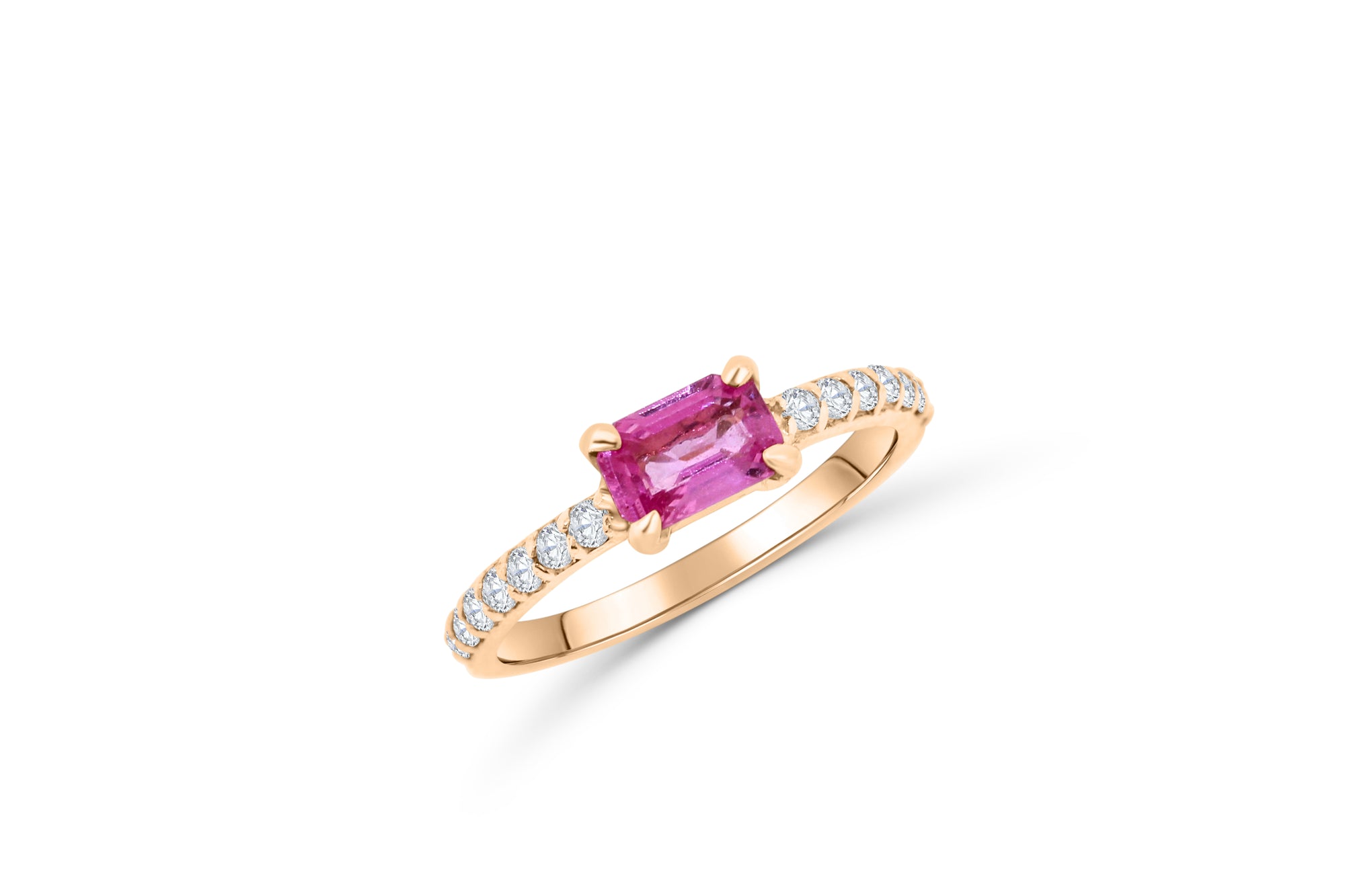 0.80 CT Emerald Cut Pink Sapphire Diamond Ring 0.28 CT TW 14K Rose Gold PSR004 - NorthandSouthJewelry