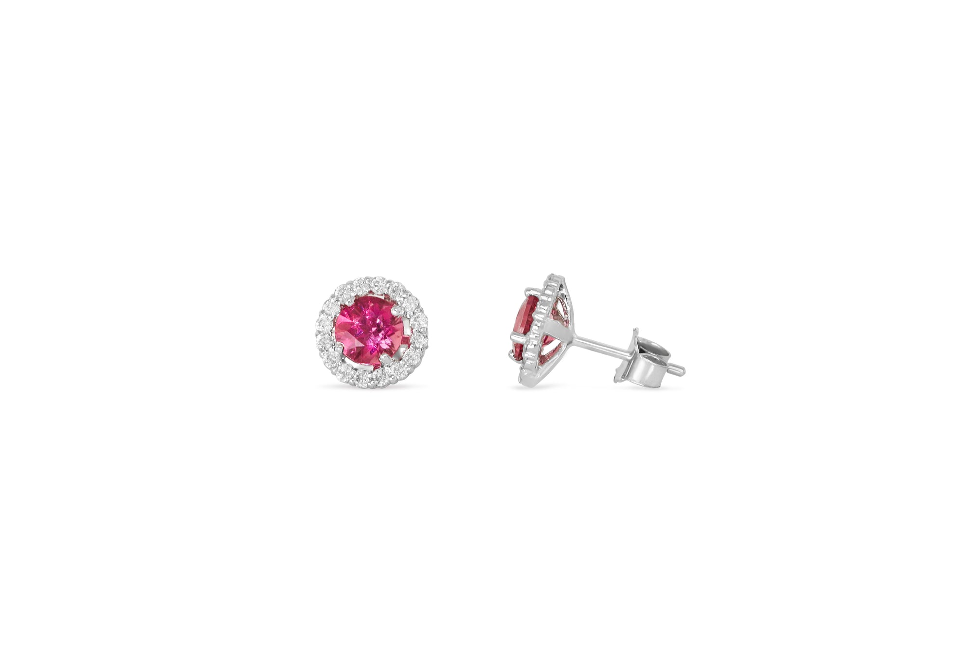 1.20 Pink Tourmaline Diamond Earring 0.35 CT TW Diamonds 14K White Gold PTER001 - NorthandSouthJewelry