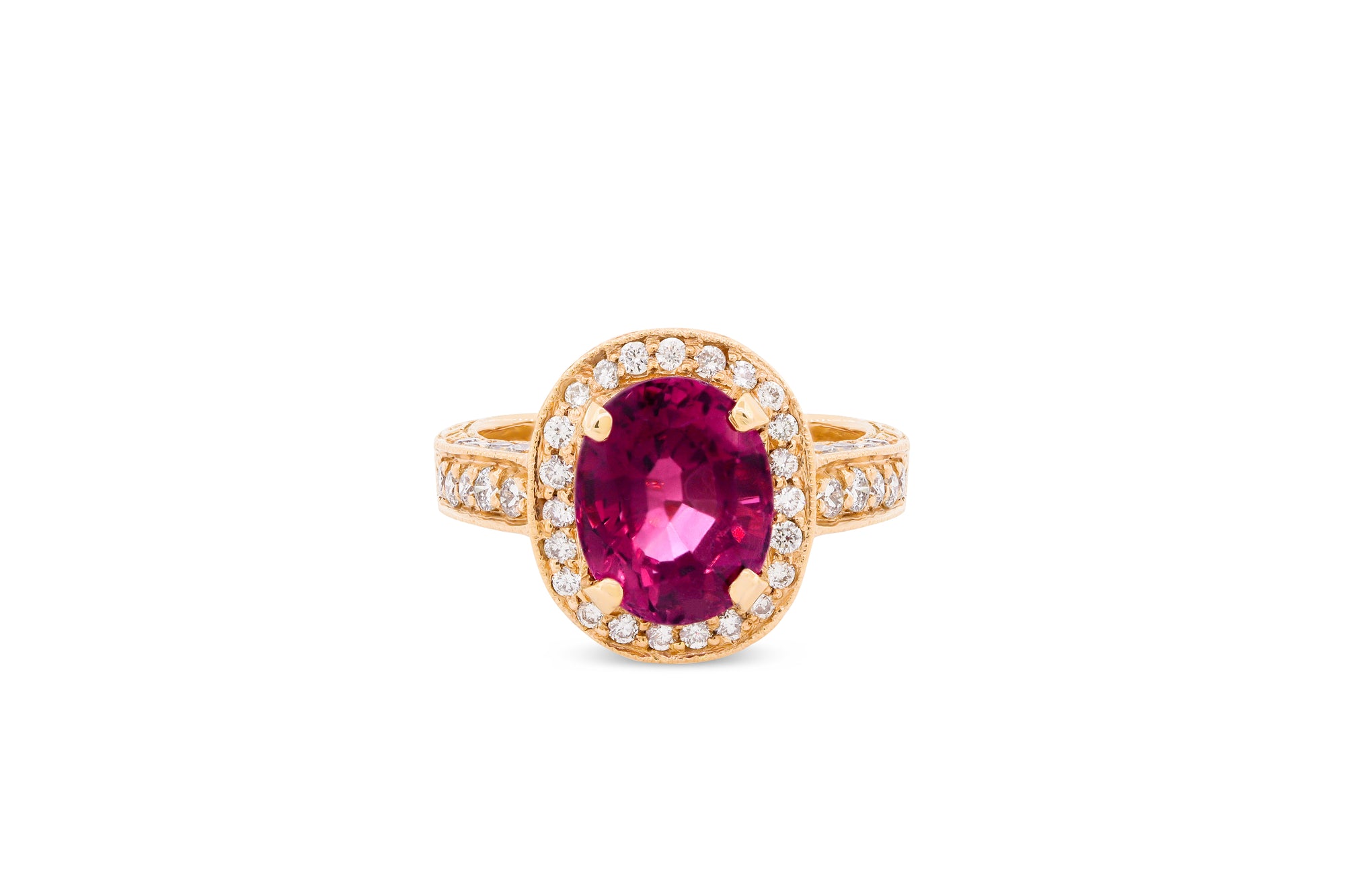 3.40 CT Oval Pink Tourmaline Diamond Ring 0.86 CT TW 14K Rose Gold PTR005 - NorthandSouthJewelry