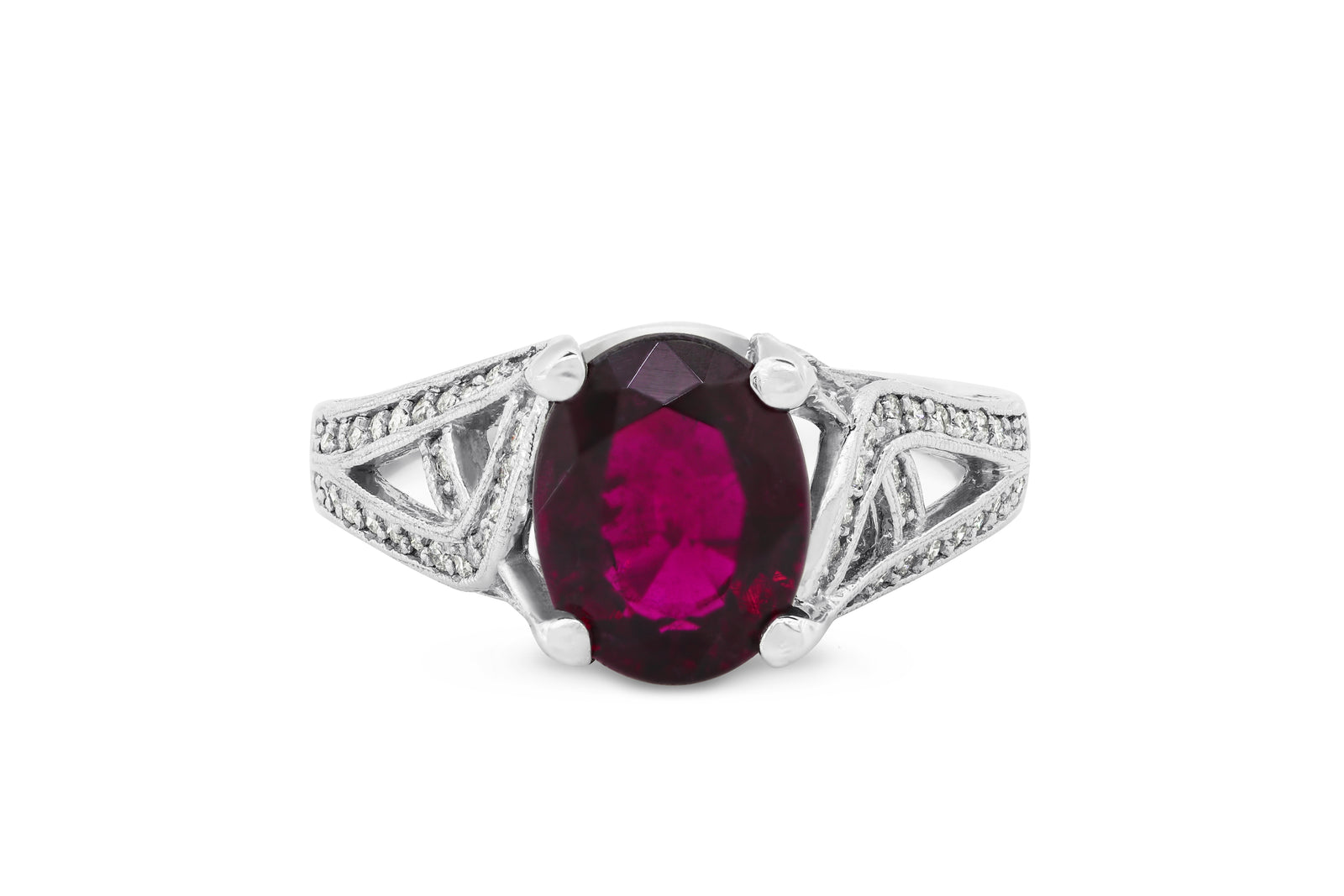 2.74 CT Oval Pink Tourmaline Diamond Ring 0.56 CT TW 14K White Gold PTR006 - NorthandSouthJewelry