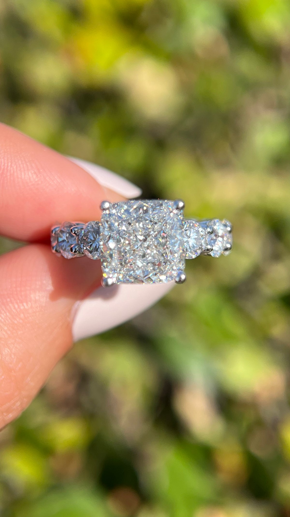 Patti 5.11ct E-VS1 Eternity Cushion Cut Lab Grown Diamond Engagement Ring 14K Gold