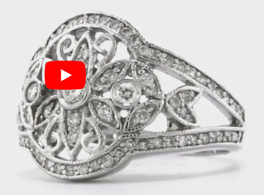 Floral Wide Diamond Anniversary Band 0.63 ct tw Round-cut 14K White Gold BAN028 - NorthandSouthJewelry