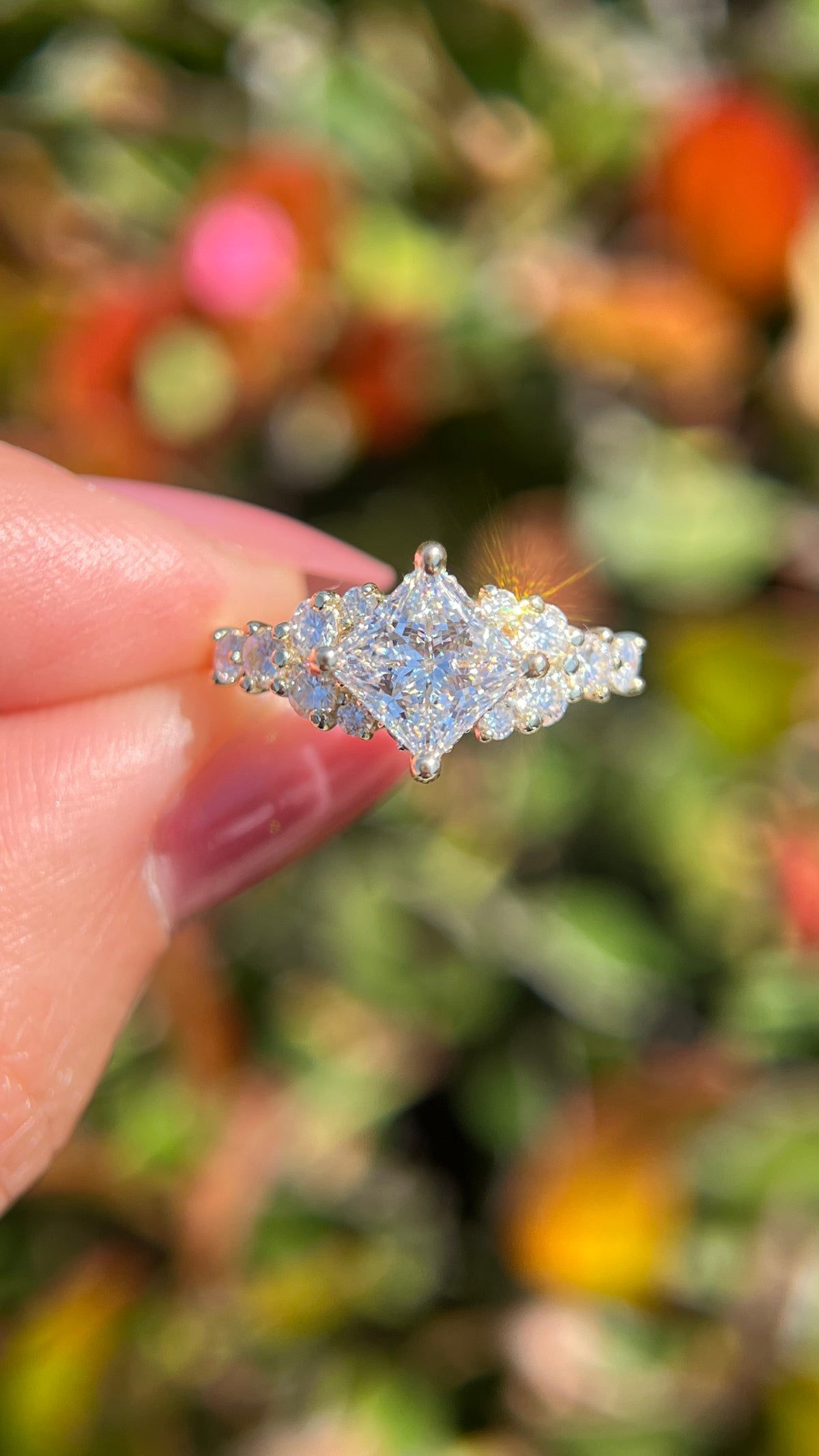 Daisy 2.57ct F-VS1 Princess Cut Lab Grown Diamond Engagement Ring 14K Gold