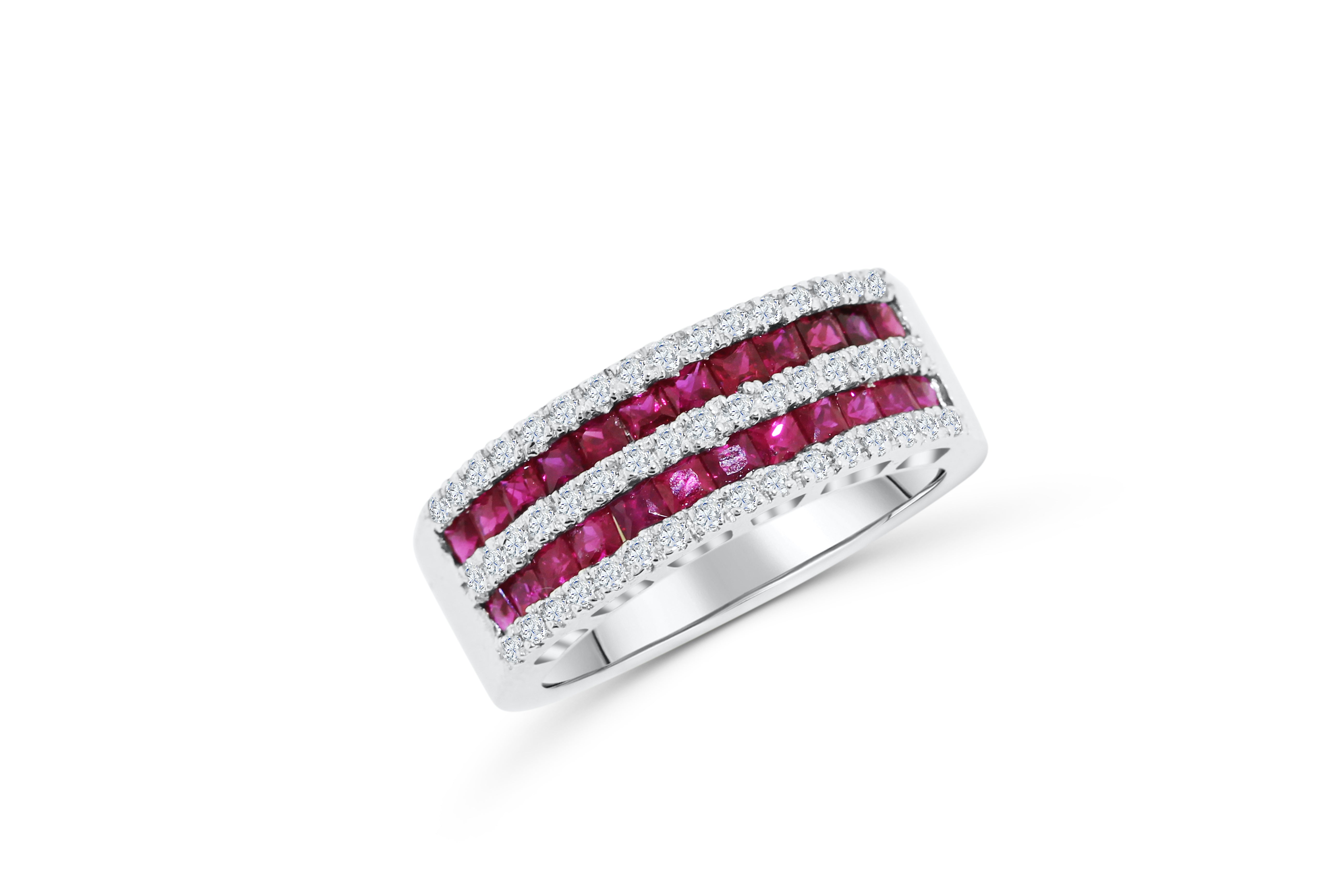 1.35 CT Princess Cut Ruby Diamond Ring 0.33 CT TW 14K White