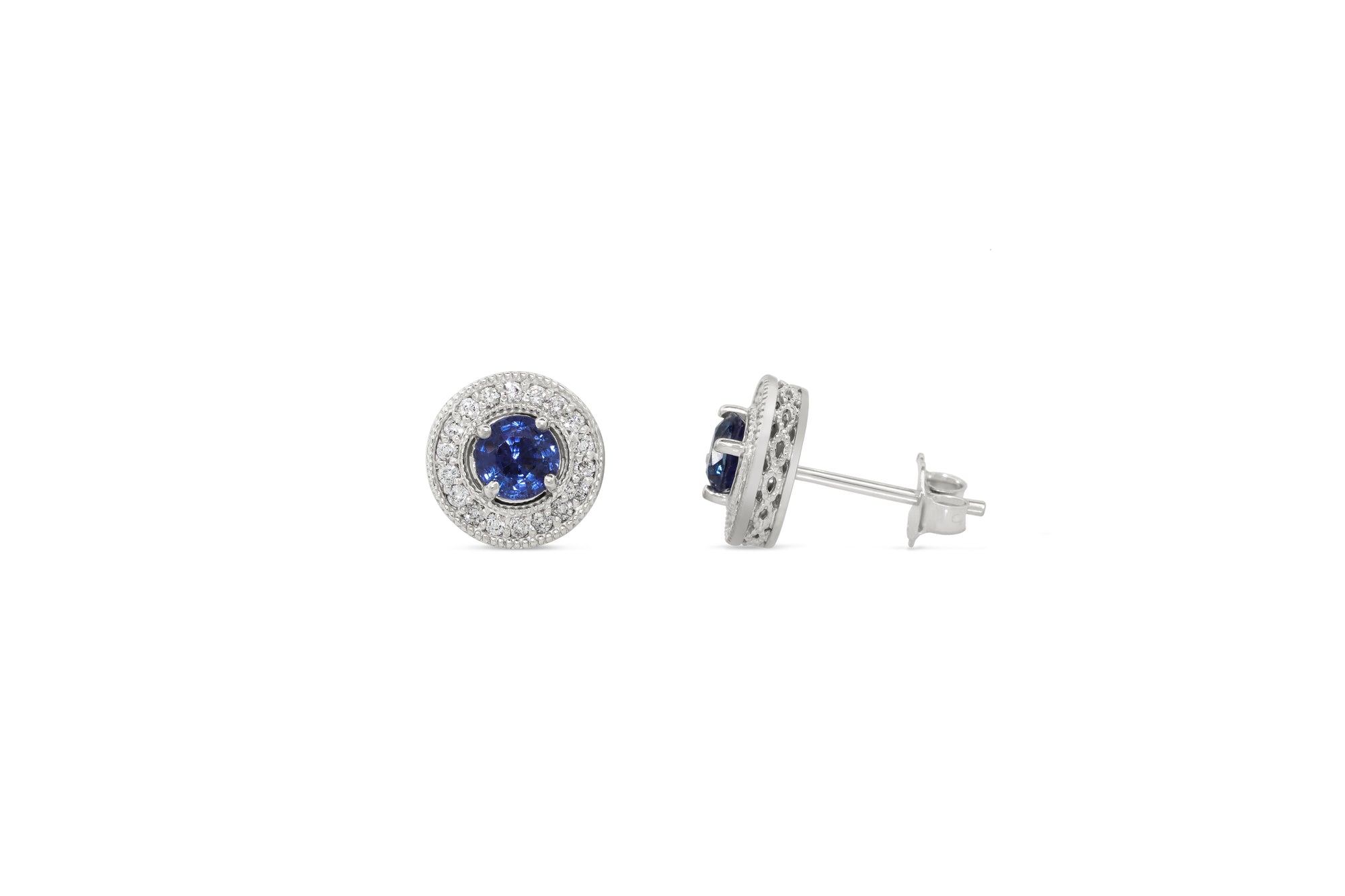 1.24 CT Ceylon Blue Sapphire Diamond Earring 0.35 CT TW Diamonds 14K White Gold SER001 - NorthandSouthJewelry