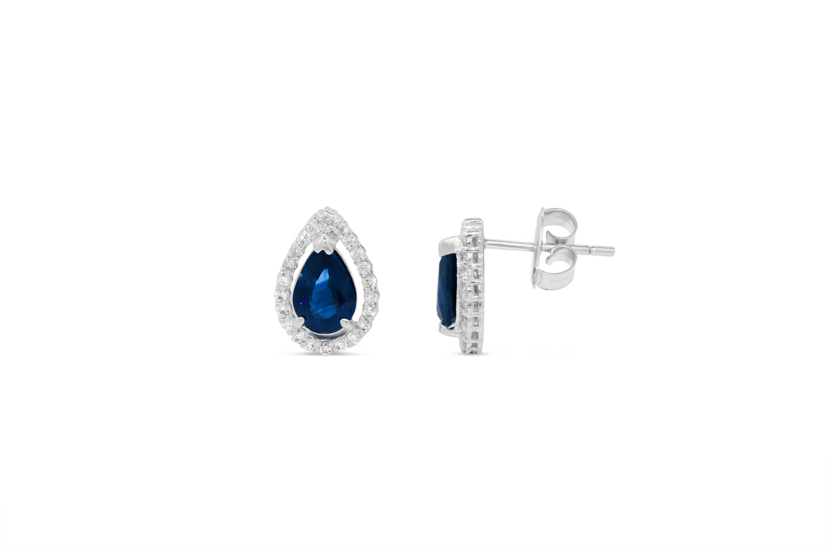 2.48 CT Pear Blue Sapphire Diamond Earring 0.37 CT TW Diamonds 14K White Gold SER003 - NorthandSouthJewelry