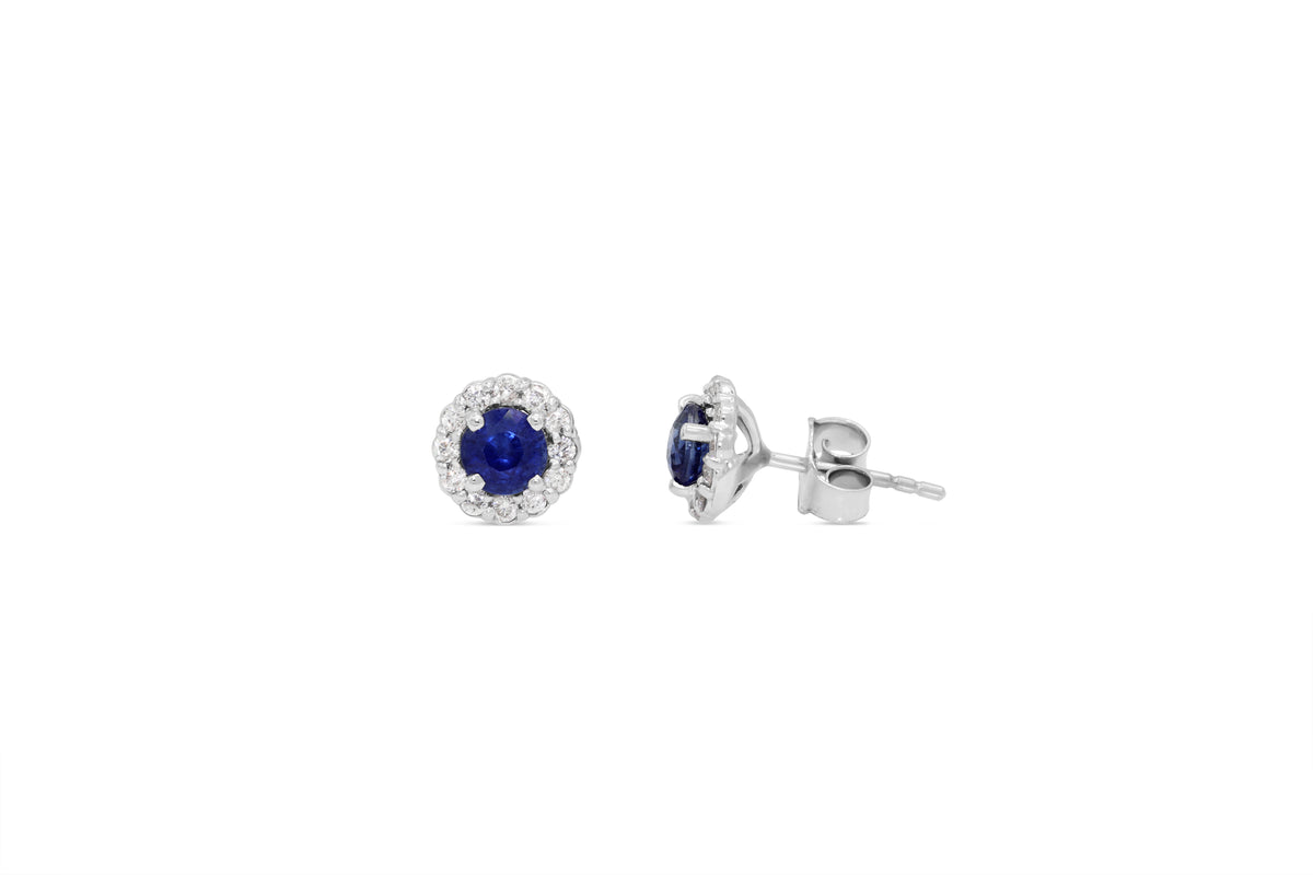 1.00 CT Ceylon Blue Sapphire Diamond Earring 0.28 CT TW 14K White Gold SER004 - NorthandSouthJewelry