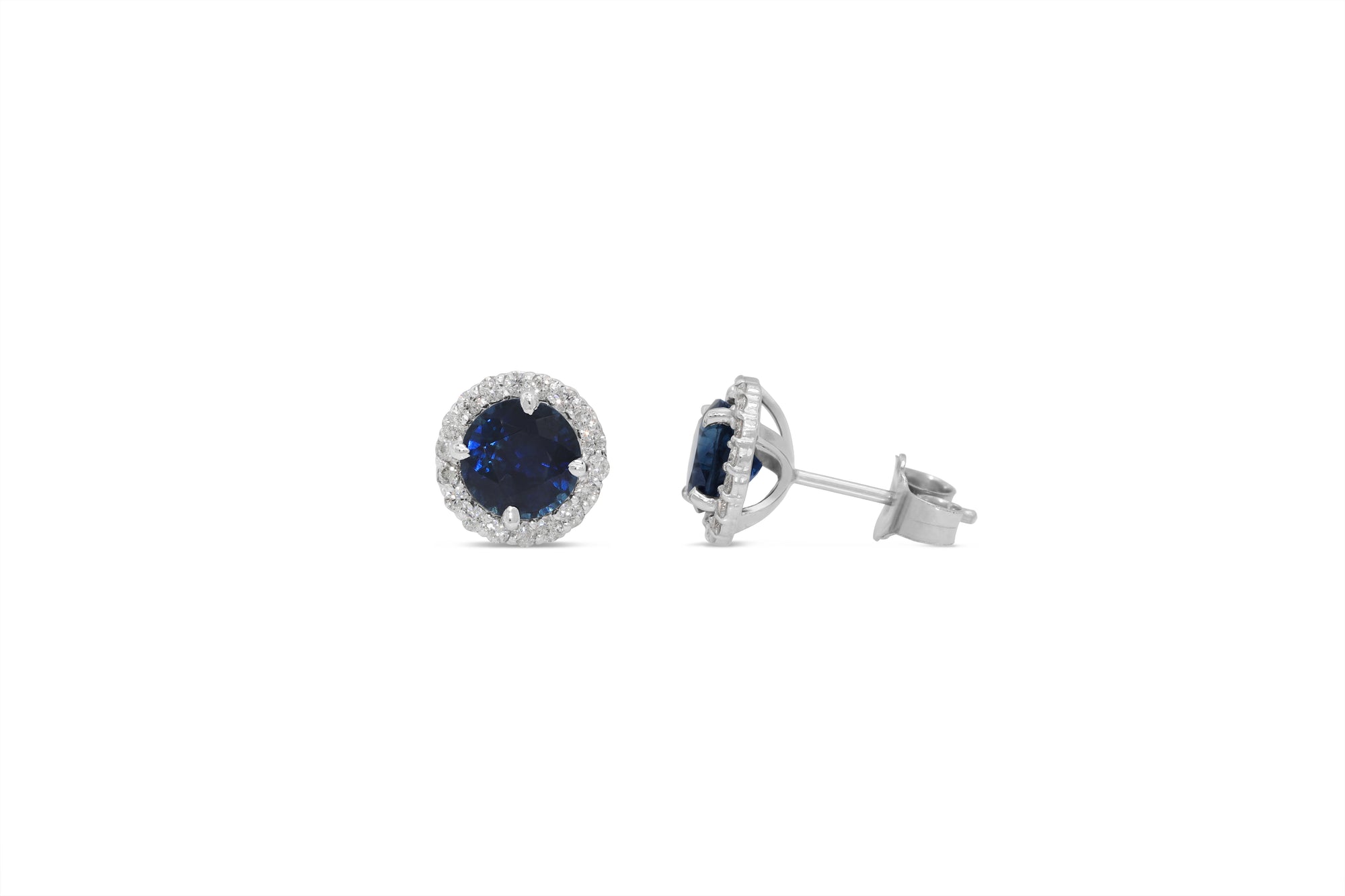 1.85 CT Blue Sapphire Diamond Earring 0.35 CT TW 14K White Gold SER006 - NorthandSouthJewelry