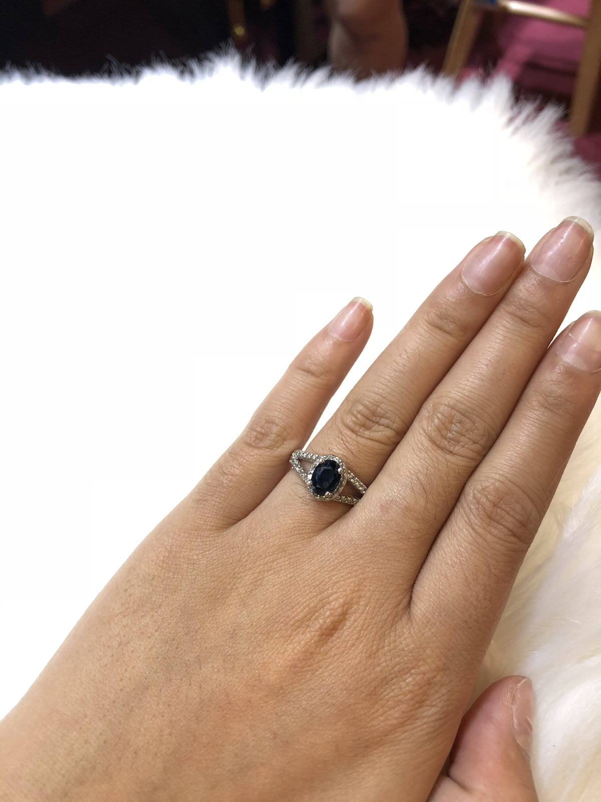 1.43 CT Oval Sapphire Diamond Ring 0.42 CT TW 14K White Gold SPR003 - NorthandSouthJewelry