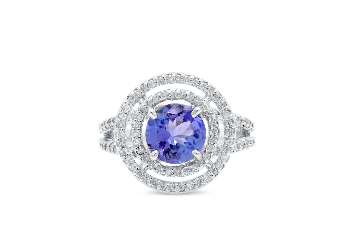 1.48 CT Tanzanite Diamond Ring 0.55 CT TW 14K White Gold TZR008 - NorthandSouthJewelry