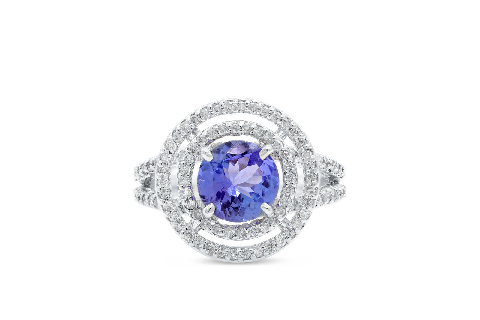 1.48 CT Tanzanite Diamond Ring 0.55 CT TW 14K White Gold TZR008 - NorthandSouthJewelry