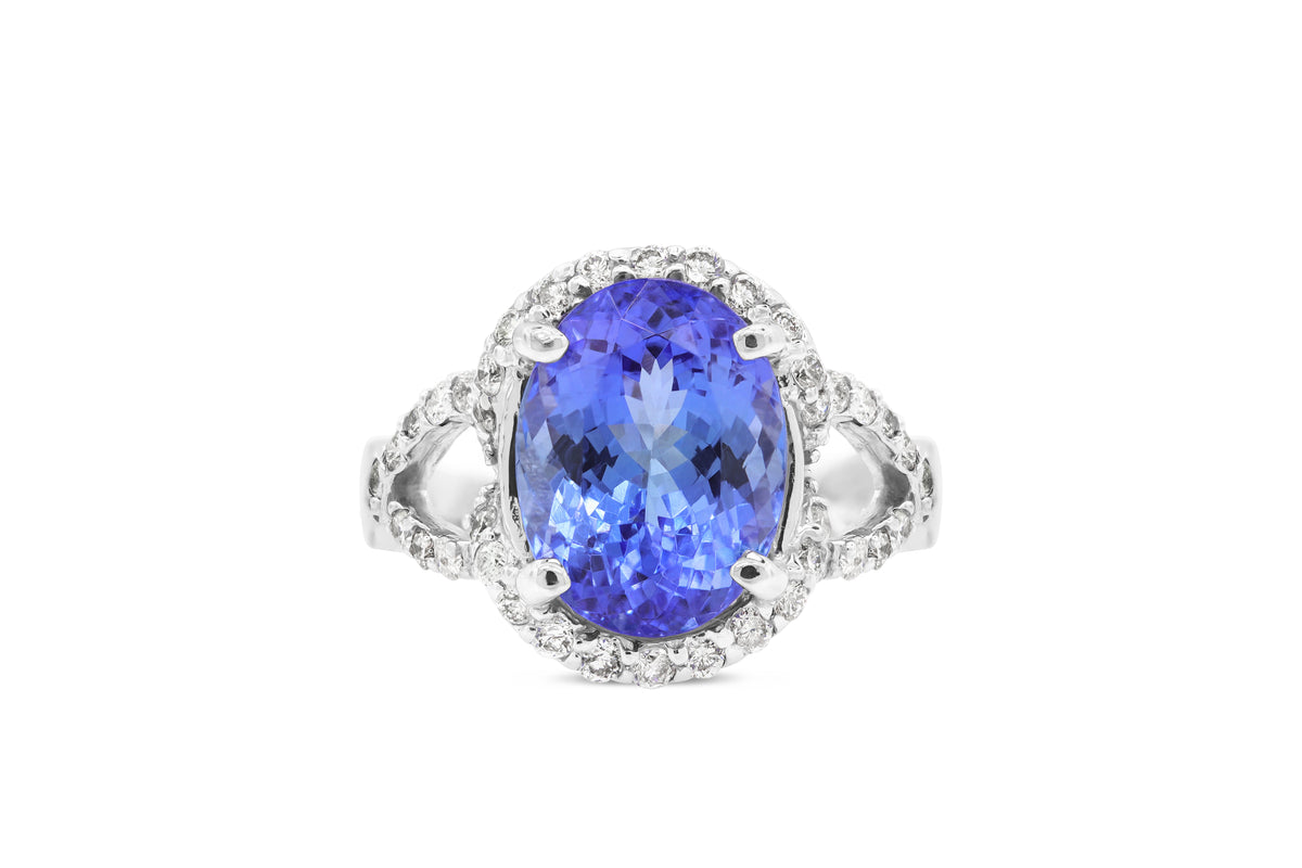 4.79 CT Oval Tanzanite Diamond Ring 0.82 CT TW 14K White Gold TZR013 - NorthandSouthJewelry