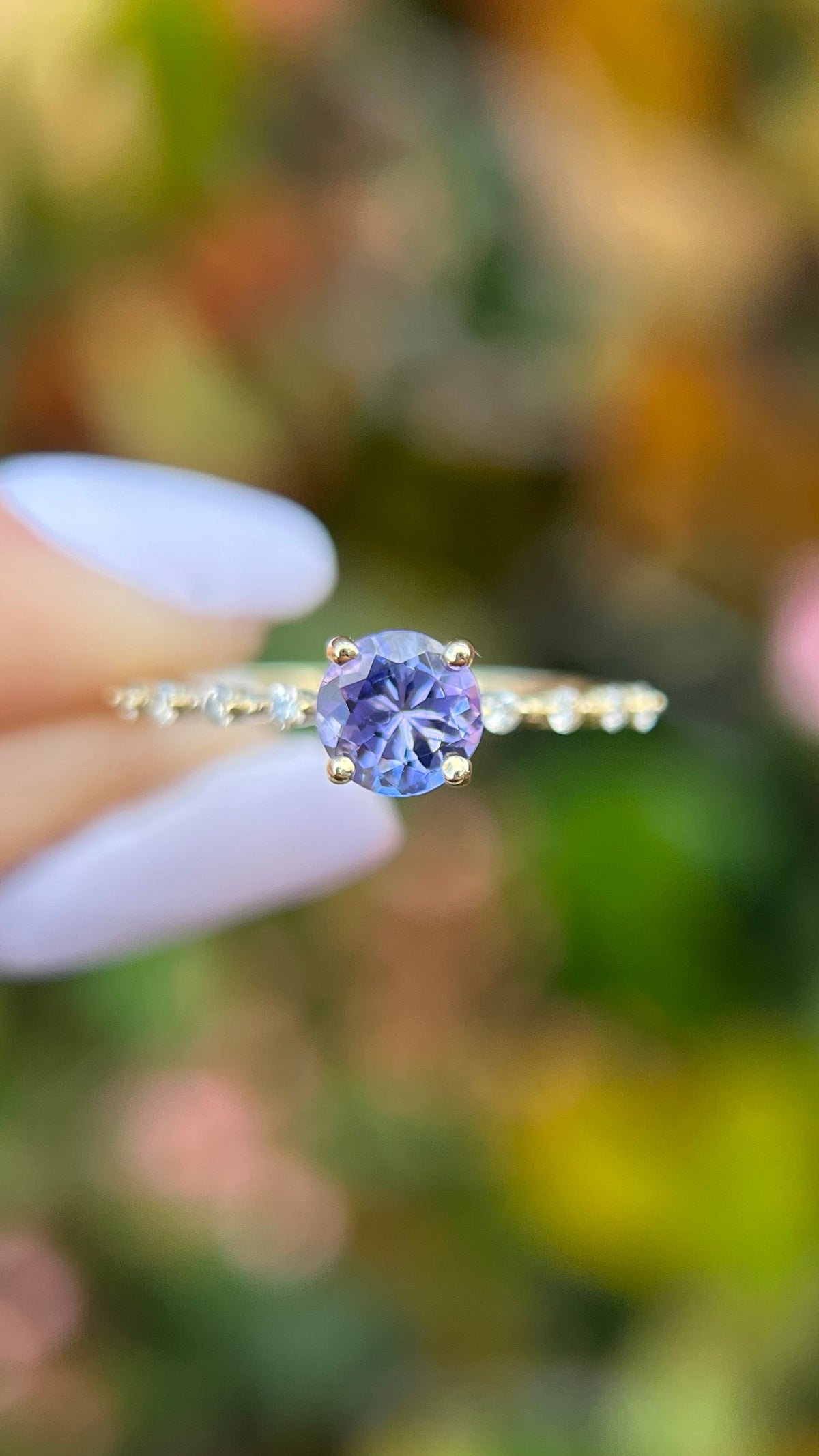 Bella 5.5mm 0.70ct Round Tanzanite Spaced Diamond Ring 14K Gold DFR039