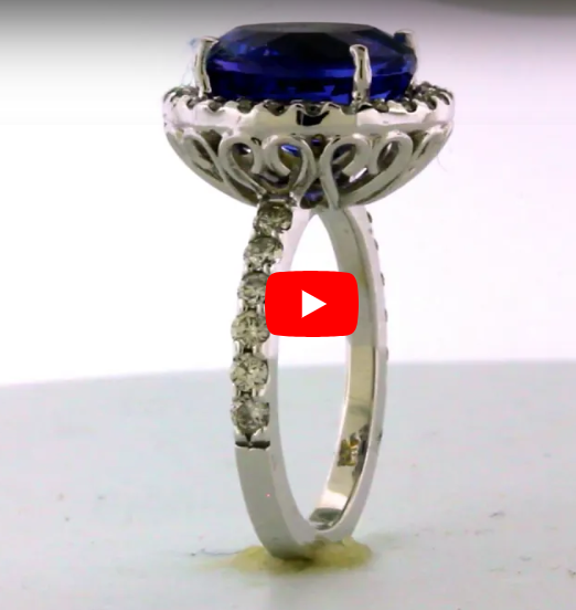 7.17 CT Round Tanzanite Diamond Ring 0.85 CT TW Diamonds 14K White Gold TZR002 - NorthandSouthJewelry