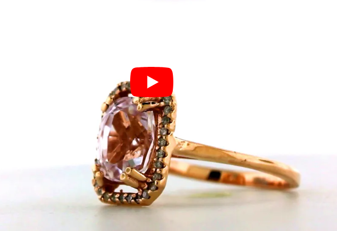 2.69 CT Oval Kunzite Diamond Ring 0.20 CT TW Diamonds 14K Rose Gold KZR004 - NorthandSouthJewelry