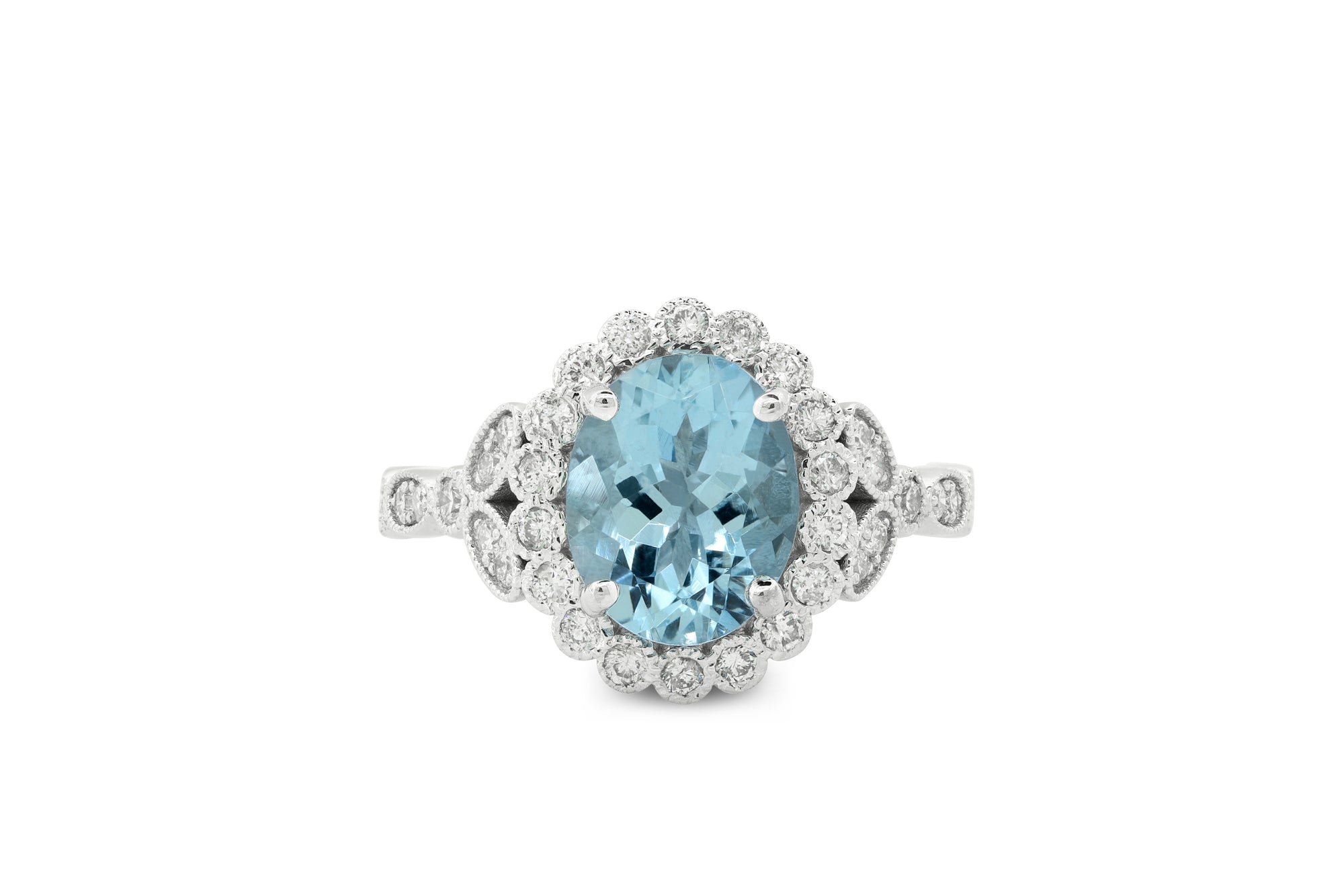 2.20 Oval Aquamarine Diamond Ring 0.60 CT TW 14K White Gold AQMR001 - NorthandSouthJewelry