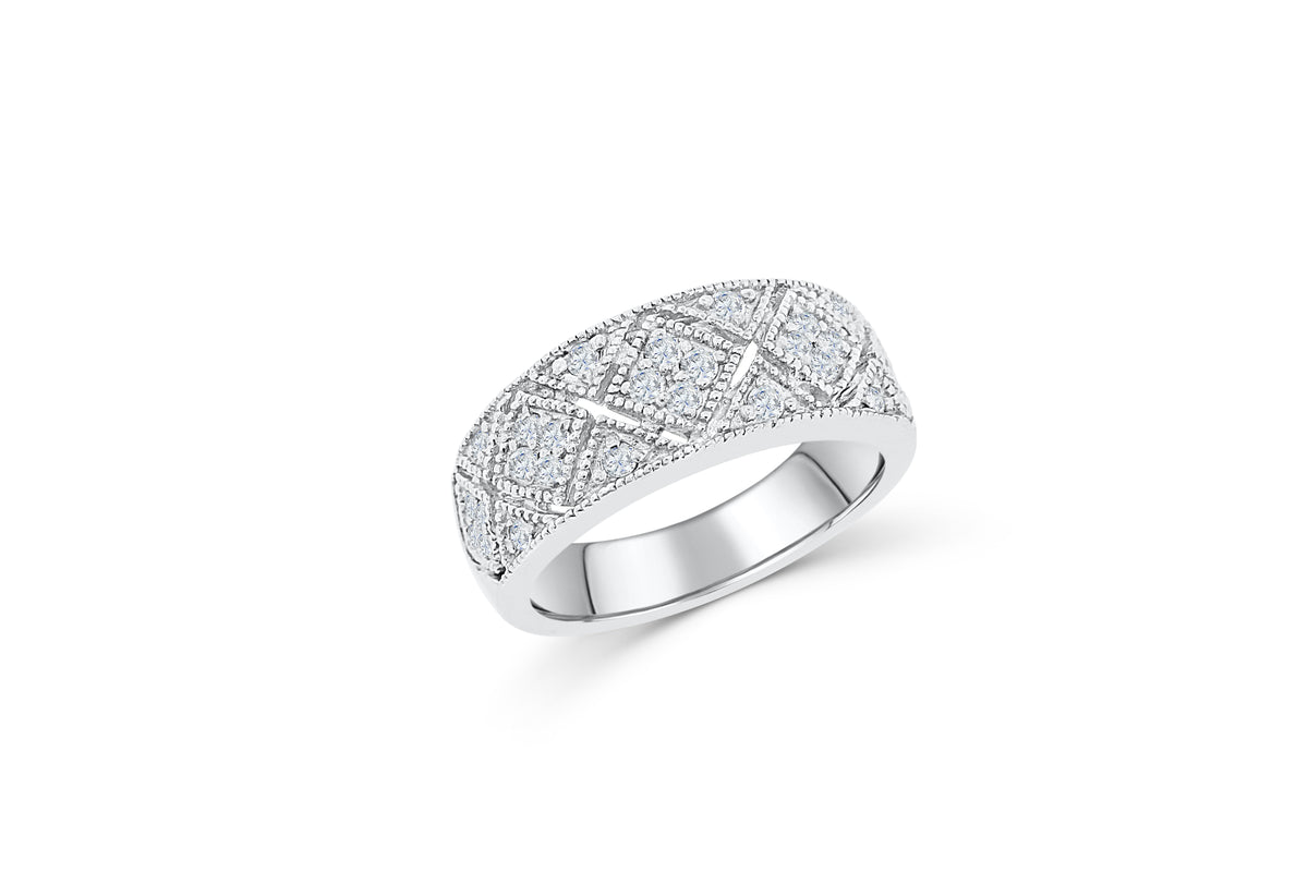 Diamond Anniversary Ring 0.41 ct tw Round-cut 14K White Gold BAN036 - NorthandSouthJewelry