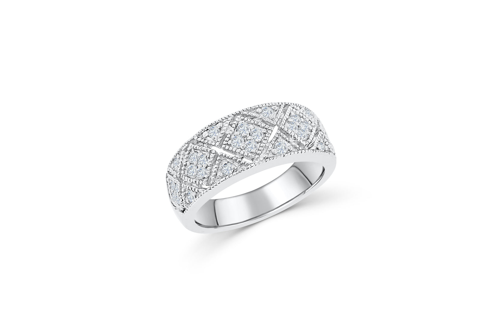 Diamond Anniversary Ring 0.41 ct tw Round-cut 14K White Gold BAN036 - NorthandSouthJewelry