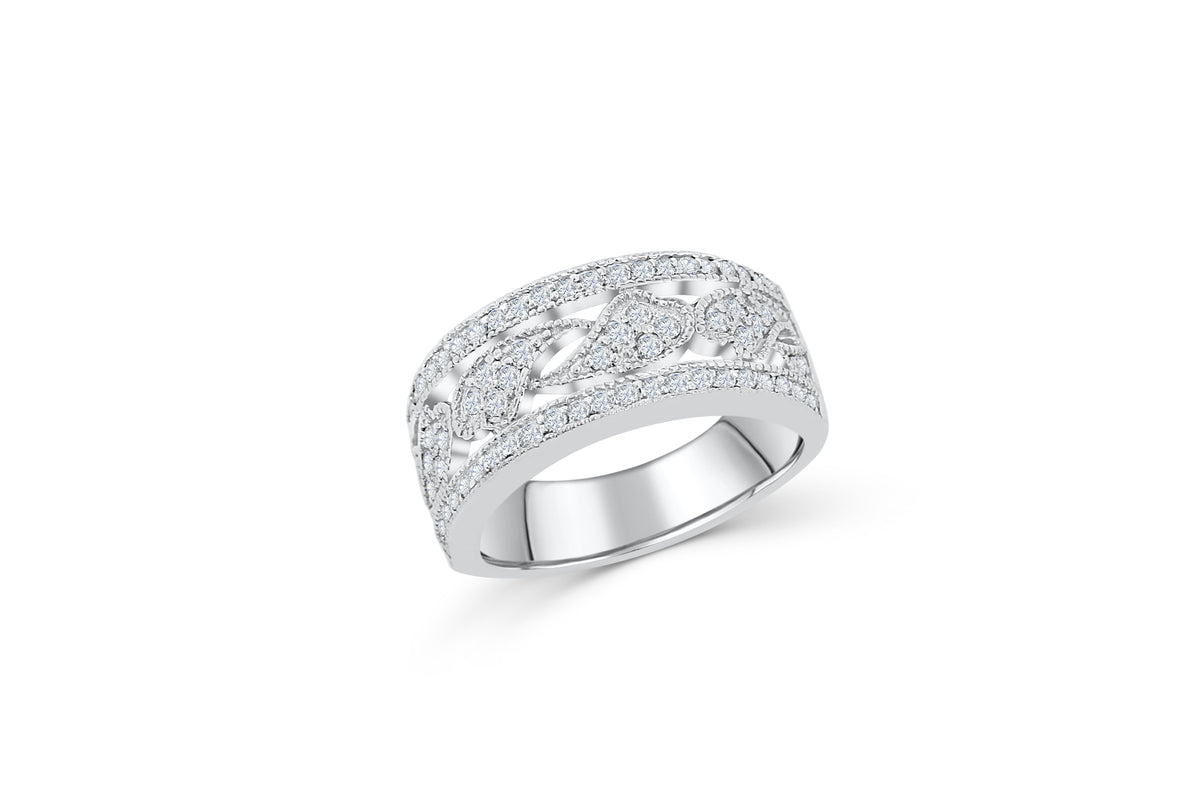 Milgrain Diamond Band 0.28 ct tw Round-cut 14K White Gold BAN037 - NorthandSouthJewelry