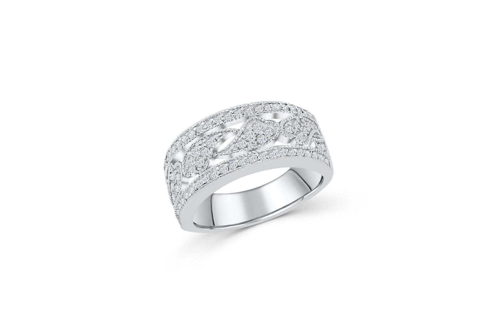 Milgrain Diamond Band 0.28 ct tw Round-cut 14K White Gold BAN037 - NorthandSouthJewelry