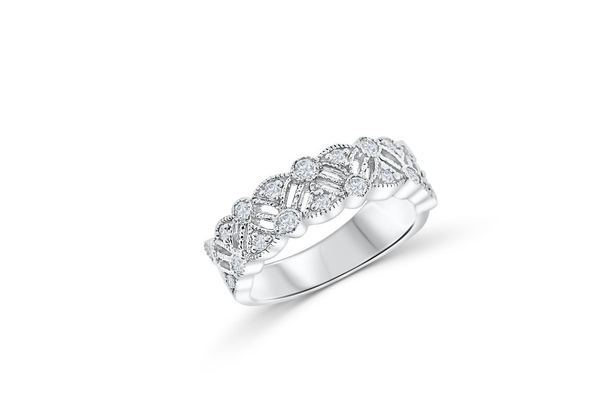 Milgrain Diamond Band 0.59 ct tw Round-cut 14K White Gold BAN039 - NorthandSouthJewelry