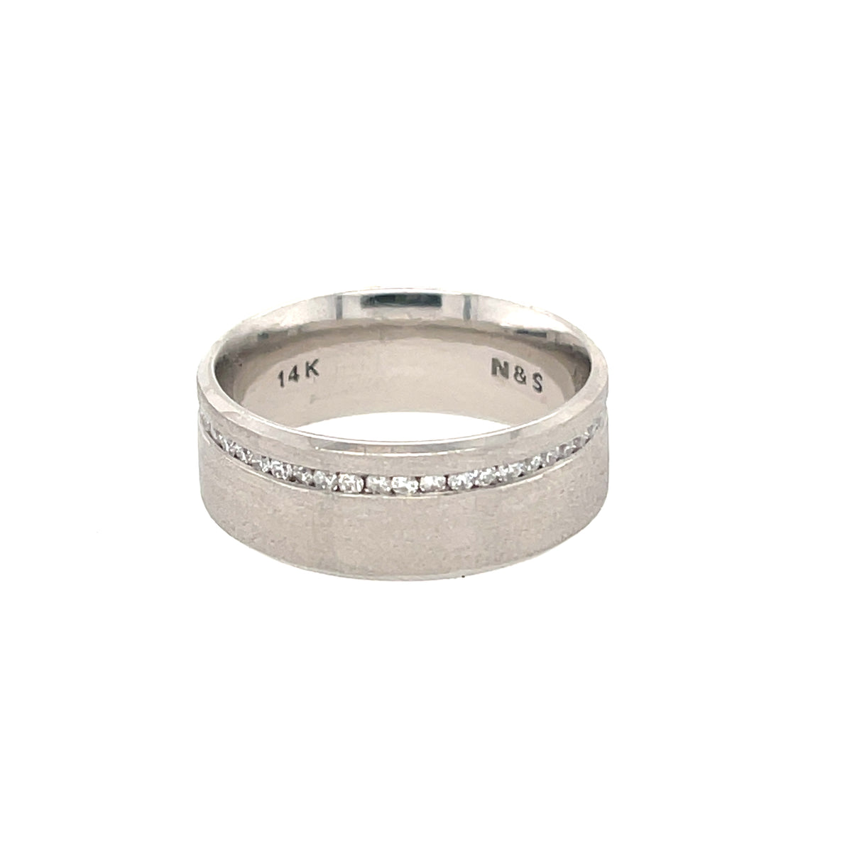 Men&#39;s 0.60ct tw Remy Off-Center Brushed Eternity Diamond Wedding Band 14K Gold MR001