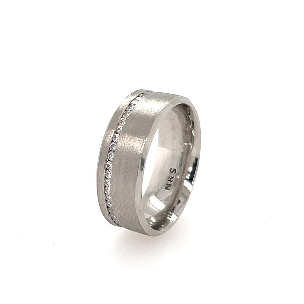 Men&#39;s 0.60ct tw Remy Off-Center Brushed Eternity Diamond Wedding Band 14K Gold MR001