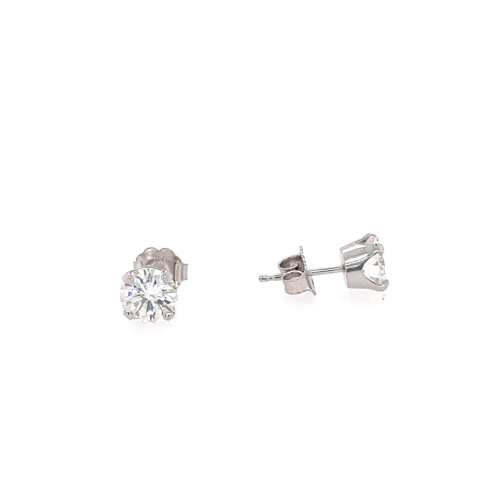 6.5mm (1.00ct x 2) Forever One Round Moissanite Stud Earrings 14K Gold MOIER005