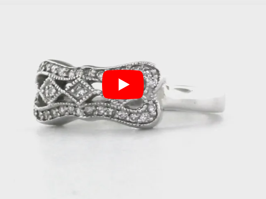 Milgrain Diamond Ring 0.18 ct tw Round-cut 14K White Gold BAN035 - NorthandSouthJewelry