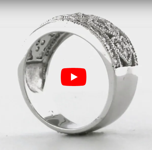 Milgrain Heart Diamond Anniversary Band 0.68 ct tw Round-cut 14K White Gold BAN040 - NorthandSouthJewelry