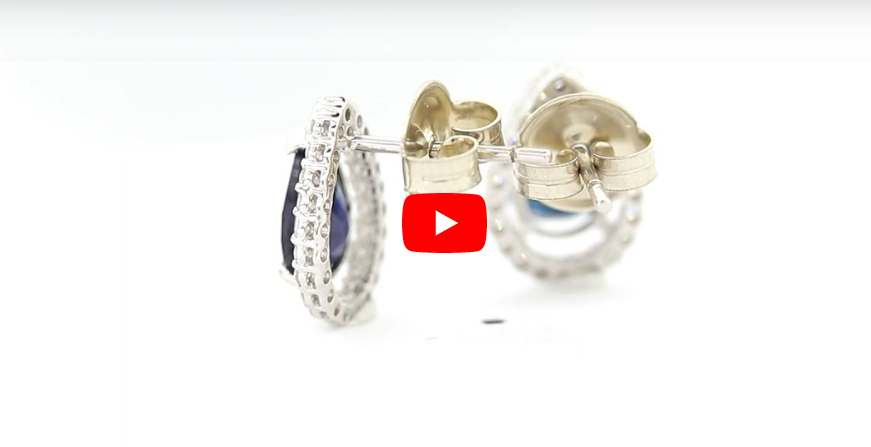 2.48 CT Pear Blue Sapphire Diamond Earring 0.37 CT TW Diamonds 14K White Gold SER003 - NorthandSouthJewelry