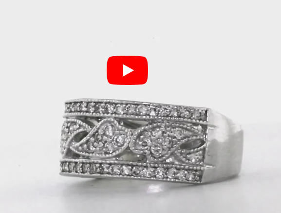 Milgrain Diamond Band 0.28 ct tw Round-cut 14K White Gold BAN037 - NorthandSouthJewelry