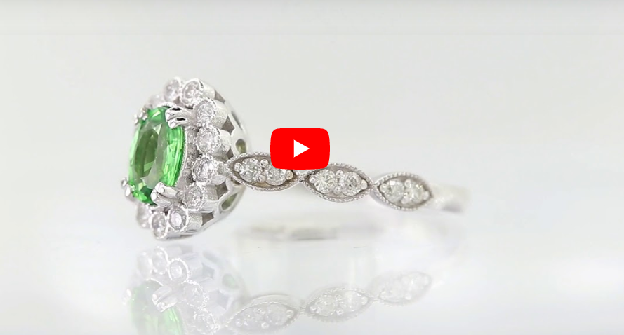 0.61 Oval Green Garnet Diamond Ring 0.39 CT TW 14K White Gold GRGR001 - NorthandSouthJewelry