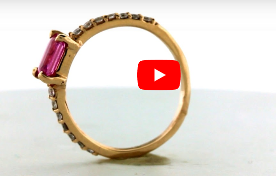 0.80 CT Emerald Cut Pink Sapphire Diamond Ring 0.28 CT TW 14K Rose Gold PSR004 - NorthandSouthJewelry