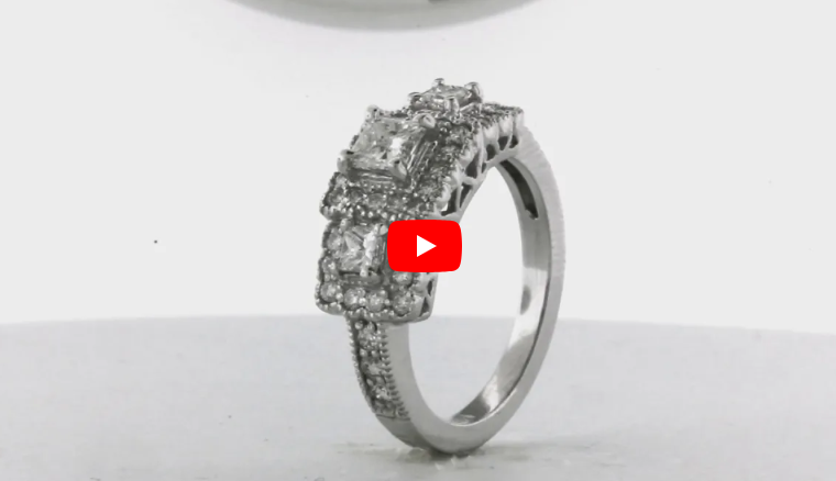 Three Stone Diamond Engagement Ring 1.07 ct tw 14K White Gold DENG041 - NorthandSouthJewelry