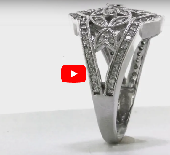 Floral Wide Diamond Anniversary Band 0.63 ct tw Round-cut 14K White Gold BAN028 - NorthandSouthJewelry