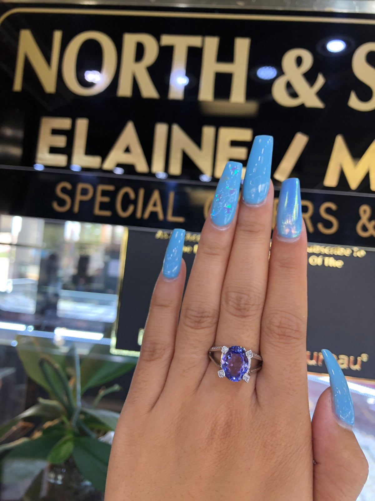 3.91 CT Oval Tanzanite Diamond Ring 0.32 CT TW 14K White Gold TZR015 - NorthandSouthJewelry