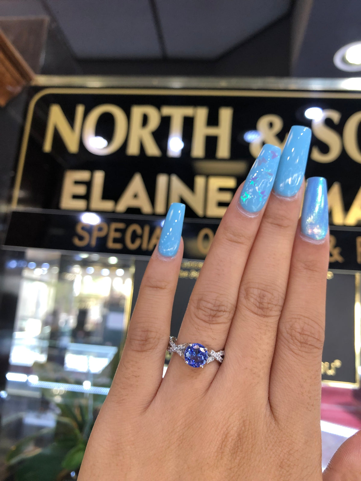 1.25 CT Tanzanite Diamond Ring 0.30 CT TW 14K White Gold TZR006 - NorthandSouthJewelry