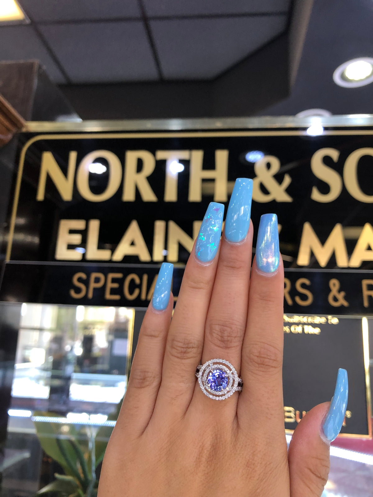 1.48 CT Tanzanite Diamond Ring 0.55 CT TW 14K White Gold TZR008 - NorthandSouthJewelry