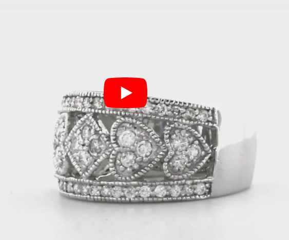 Milgrain Heart Diamond Anniversary Band 0.68 ct tw Round-cut 14K White Gold BAN040 - NorthandSouthJewelry