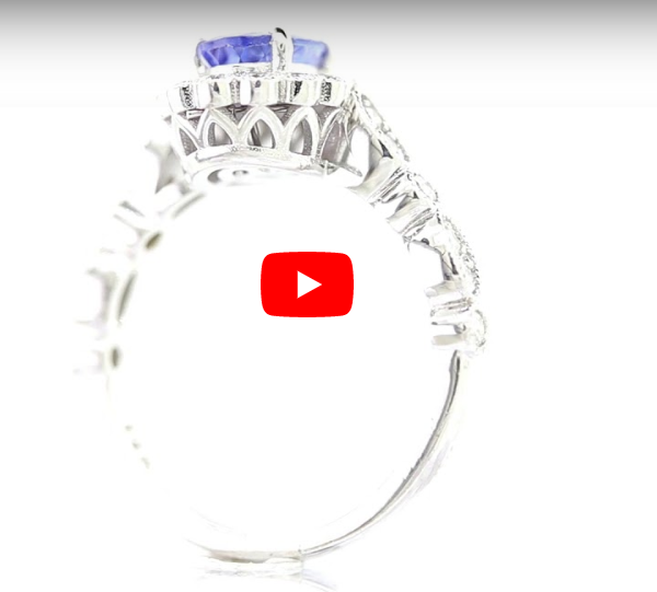 0.97 CT Oval Tanzanite Diamond Ring 0.45 CT TW 14K White Gold TZR017 - NorthandSouthJewelry