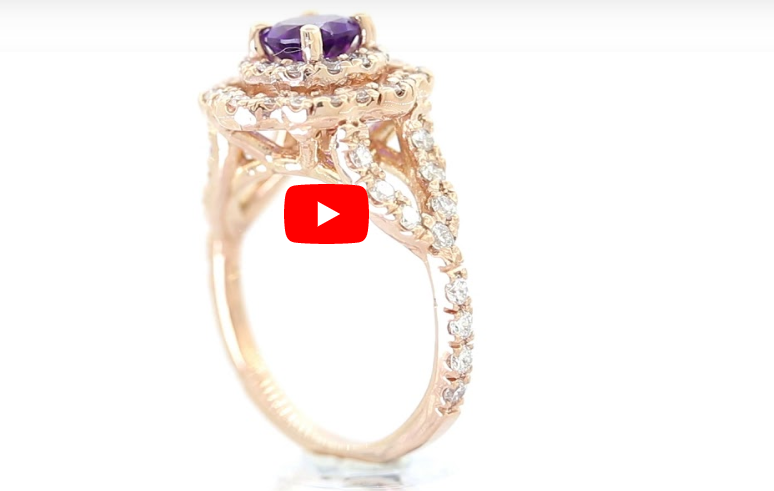 0.44 CT Amethyst Diamond Ring 0.70 CT TW 14K Rose Gold AMR003 - NorthandSouthJewelry